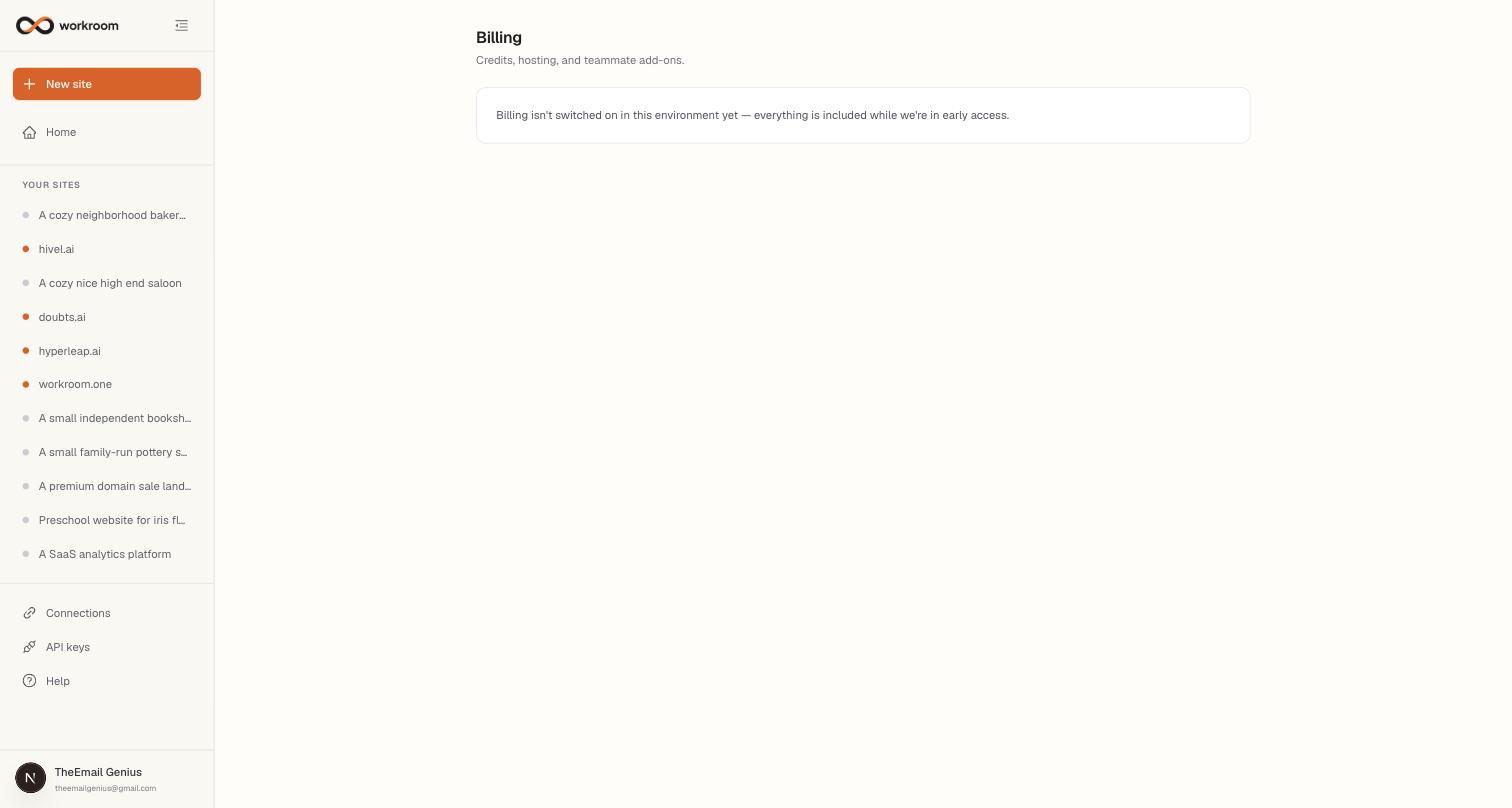 The Billing page during early access showing the message that billing isn't switched on and everything is included